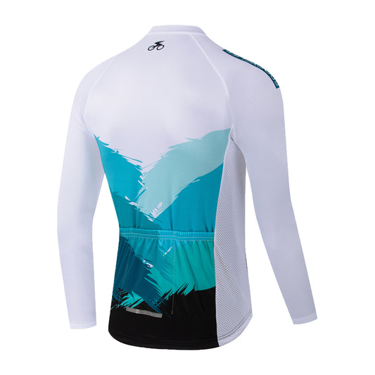 White long sleeve full zipper men mountain bike cycling jersey