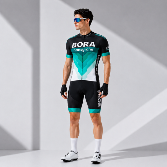 BORA-Hansgrohe Men’s Cycling Jersey Set – Breathable Short Sleeve Bike Kit