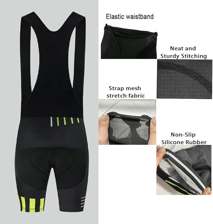 Green quick dry breathable cycling jersey set with 3D gel padded
