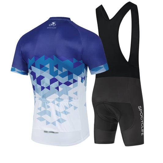 Men Quick Dry Breathable Short Sleeve Cycling Jersey Set With 3D Gel Padded Blue White