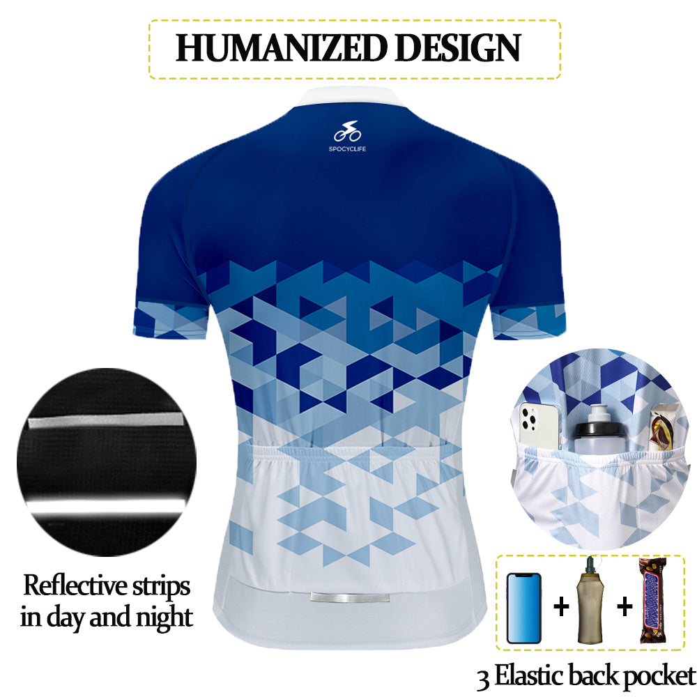 Men Quick Dry Breathable Short Sleeve Cycling Jersey Set With 3D Gel Padded Blue White