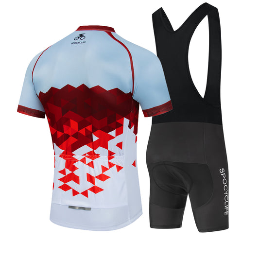 Men Quick Dry Breathable Short Sleeve Cycling Jersey Set With 3D Gel Padded Blue White Red