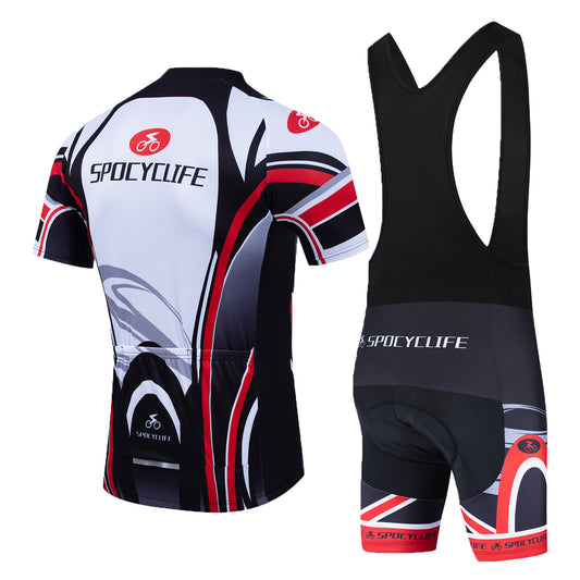 Men Quick Dry Breathable Short Sleeve Cycling Jersey Set With 3D Gel Padded White Red Black