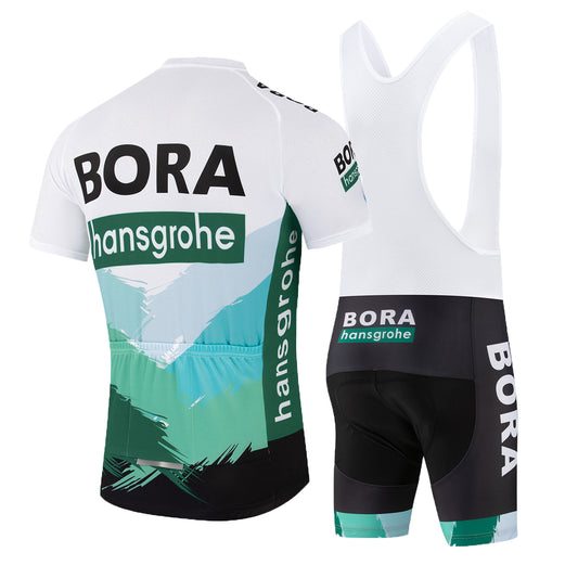 New white green breathable short sleeve BORA–Hansgrohe men cycling jersey set