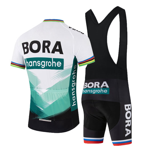 White green short sleeve breathable BORA–Hansgrohe men cycling jersey set