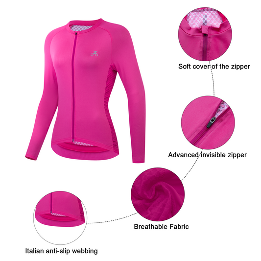 Women Quick Dry Breathable Long Sleeve Cycling Jersey Rose Red