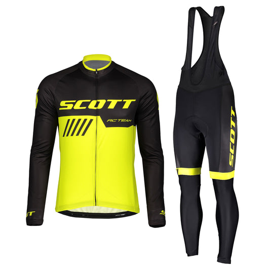 Yellow breathable long sleeve SCOTT RC-TEAM men cycling jersey set