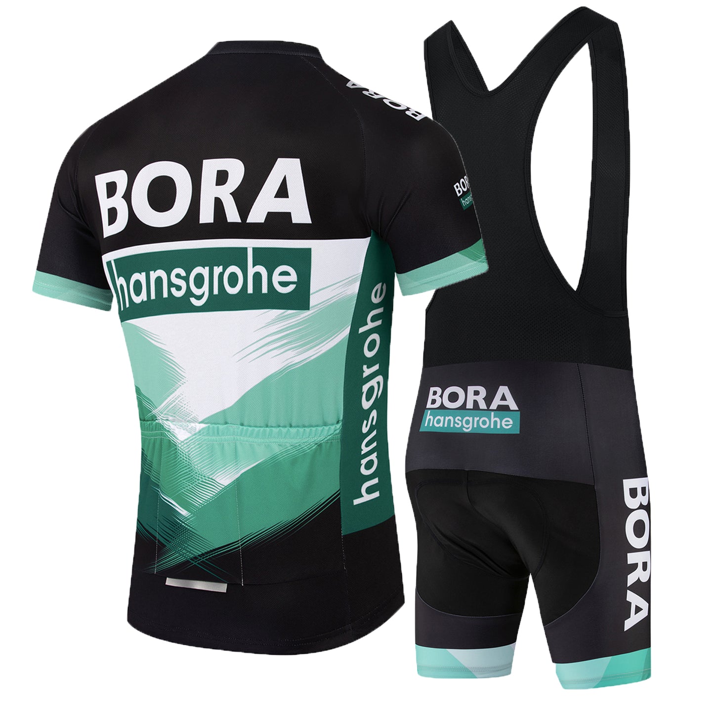 Black green breathable short sleeve BORA–Hansgrohe men cycling jersey set