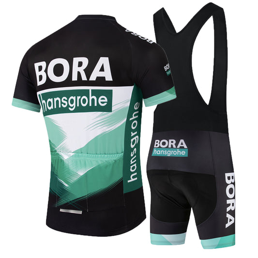 Black green breathable short sleeve BORA–Hansgrohe men cycling jersey set