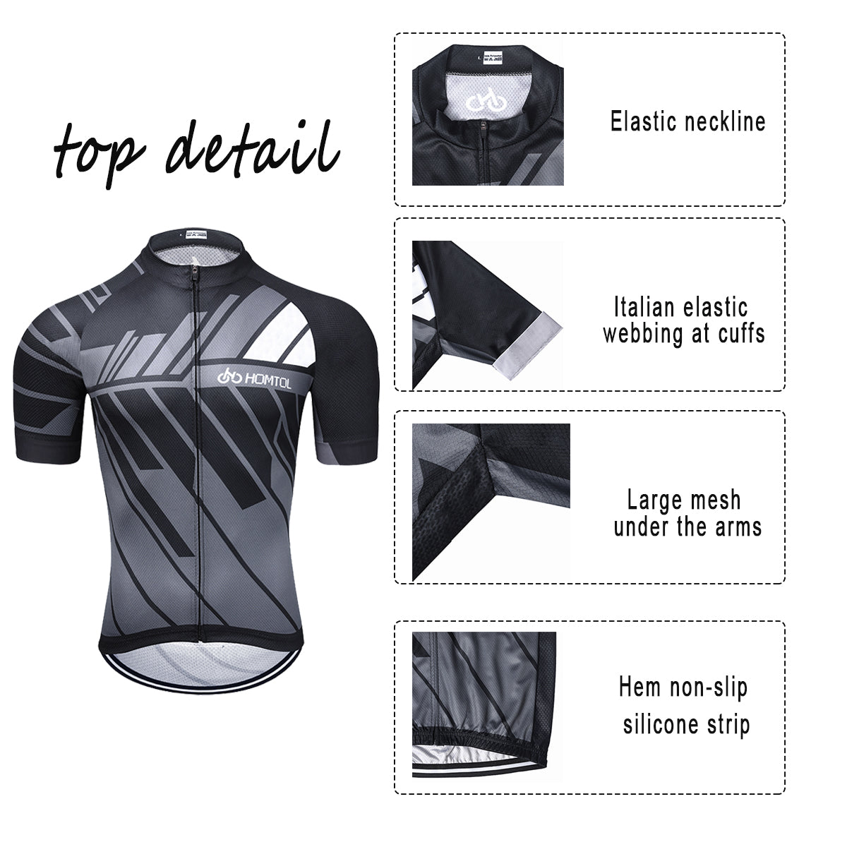 Black quick dry breathable cycling jersey set with 3D gel padded
