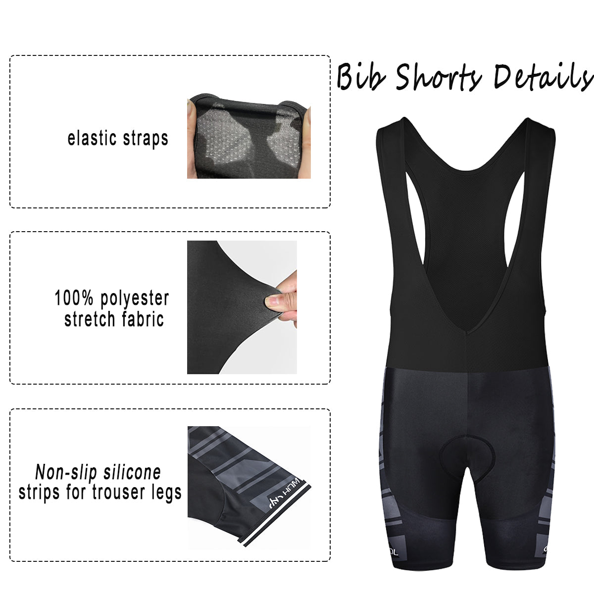 Black quick dry breathable cycling jersey set with 3D gel padded