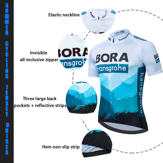 Blue quick dry breathable short sleeve BORA-Hansgrohe men cycling jersey