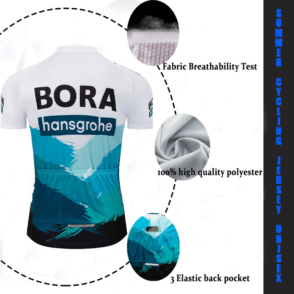 Blue quick dry breathable short sleeve BORA-Hansgrohe men cycling jersey