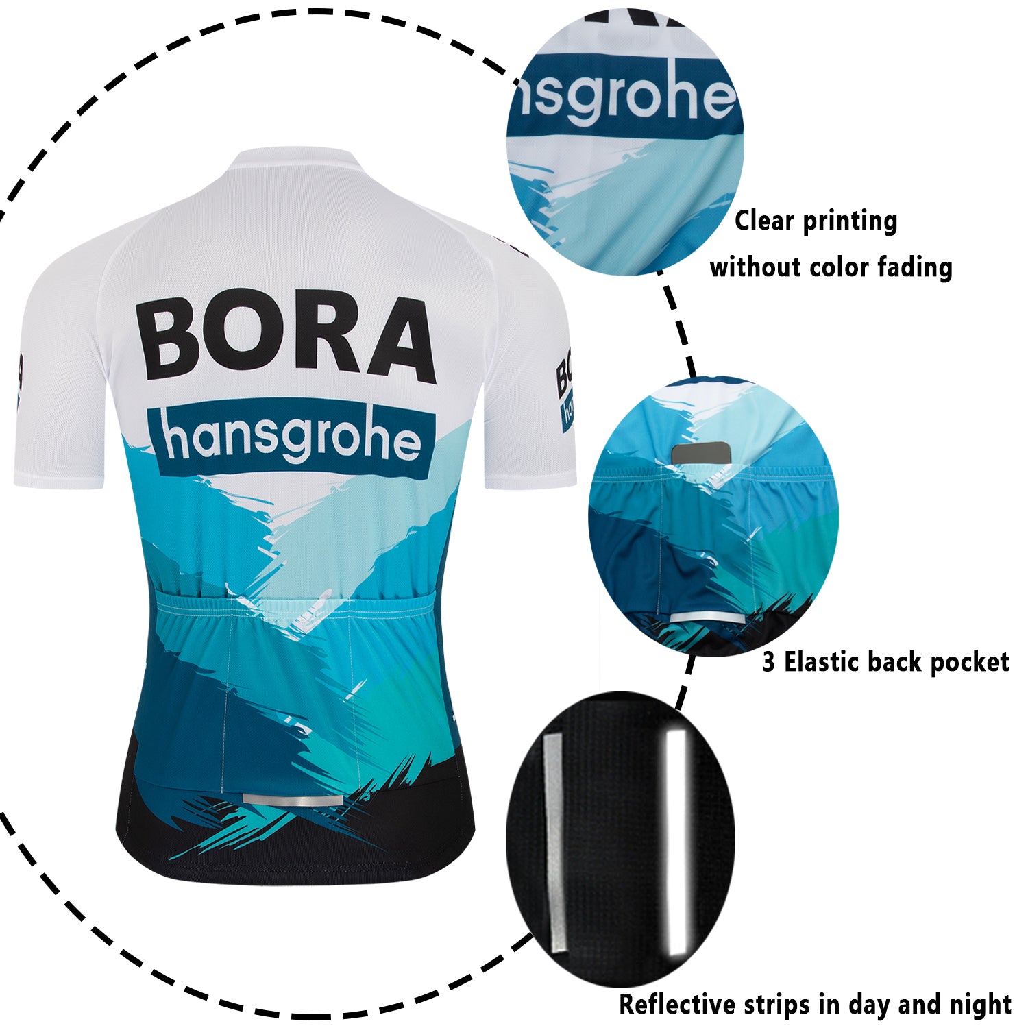 Blue breathable short sleeve BORA–Hansgrohe men cycling jersey set