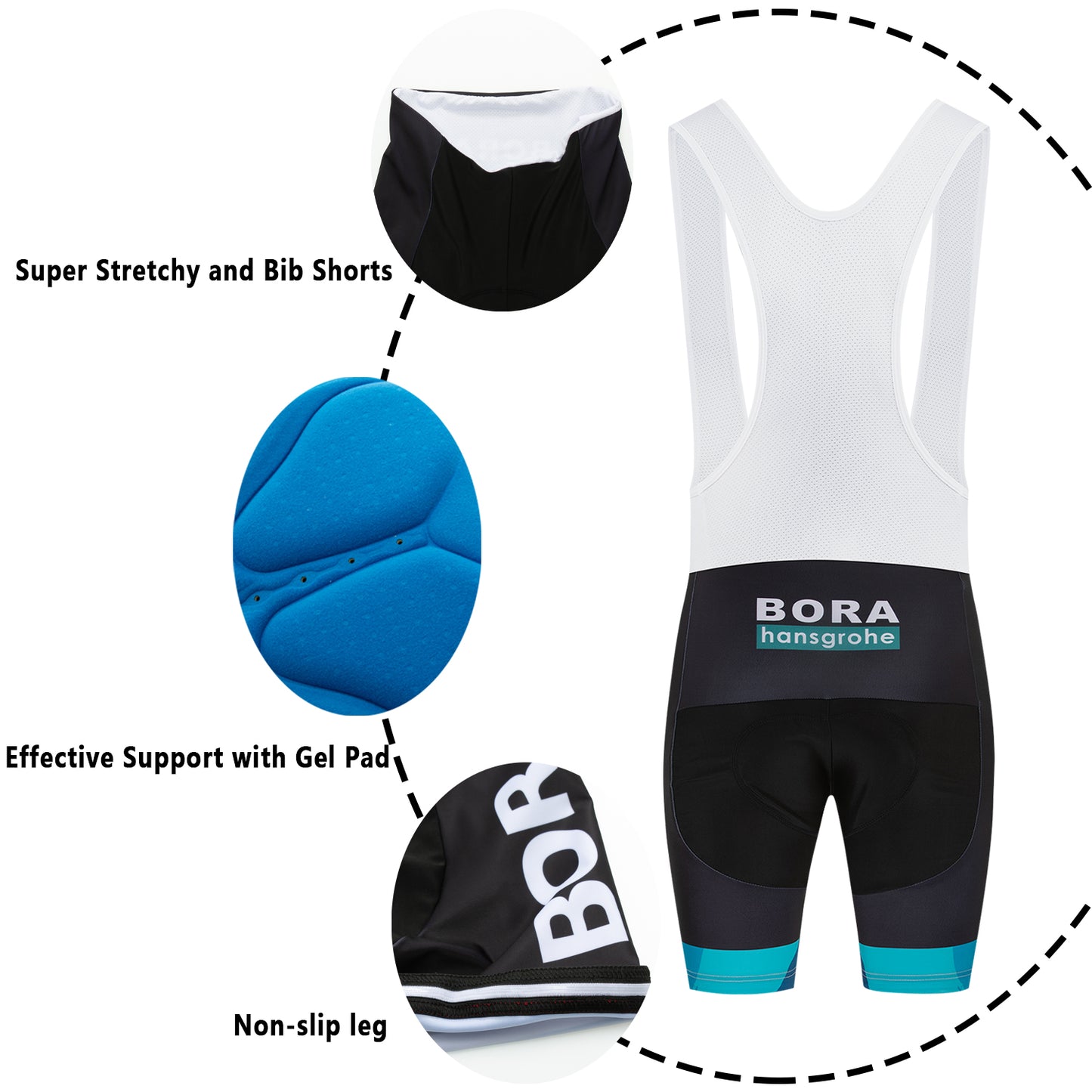 Blue breathable short sleeve BORA–Hansgrohe men cycling jersey set