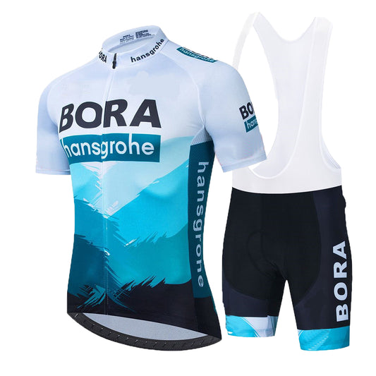 Blue breathable short sleeve BORA–Hansgrohe men cycling jersey set