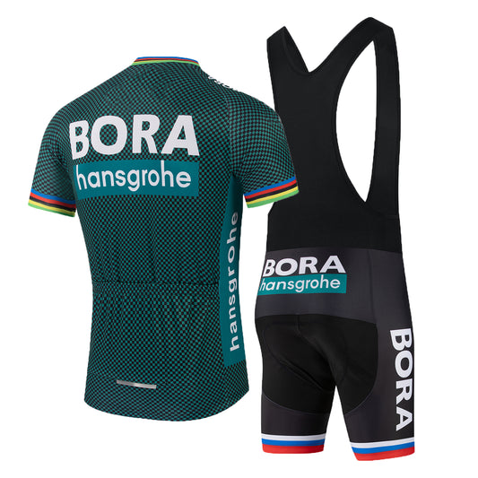 Dark green breathable short sleeve BORA–Hansgrohe men cycling jersey set
