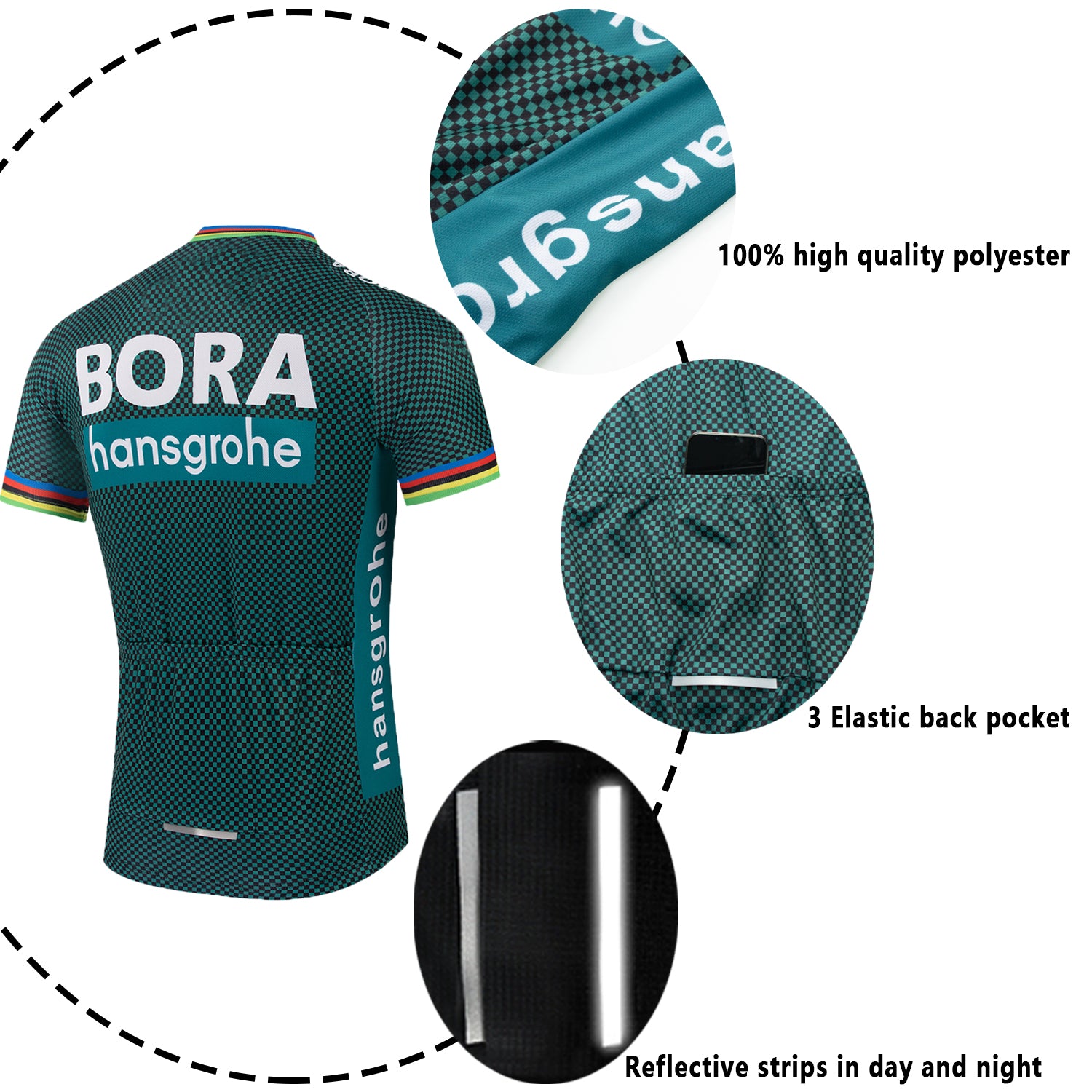 Dark green breathable short sleeve BORA–Hansgrohe men cycling jersey set