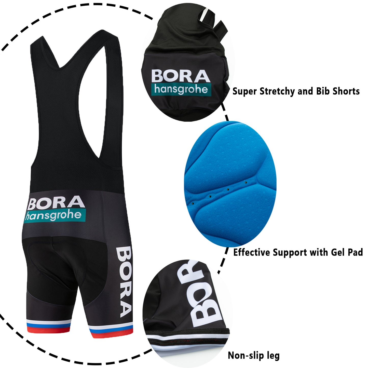 Dark green breathable short sleeve BORA–Hansgrohe men cycling jersey set