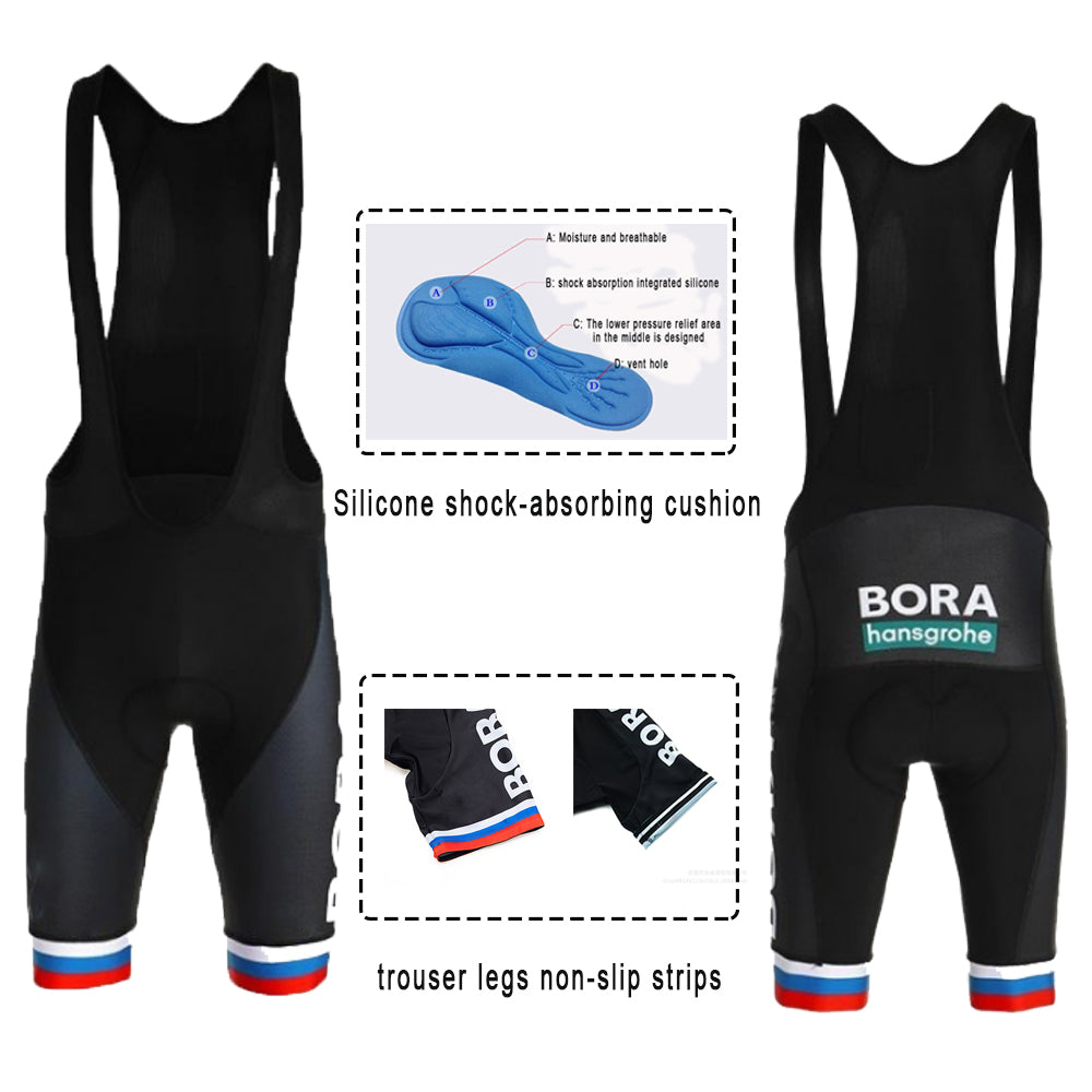 Dark green breathable short sleeve BORA–Hansgrohe men cycling jersey set