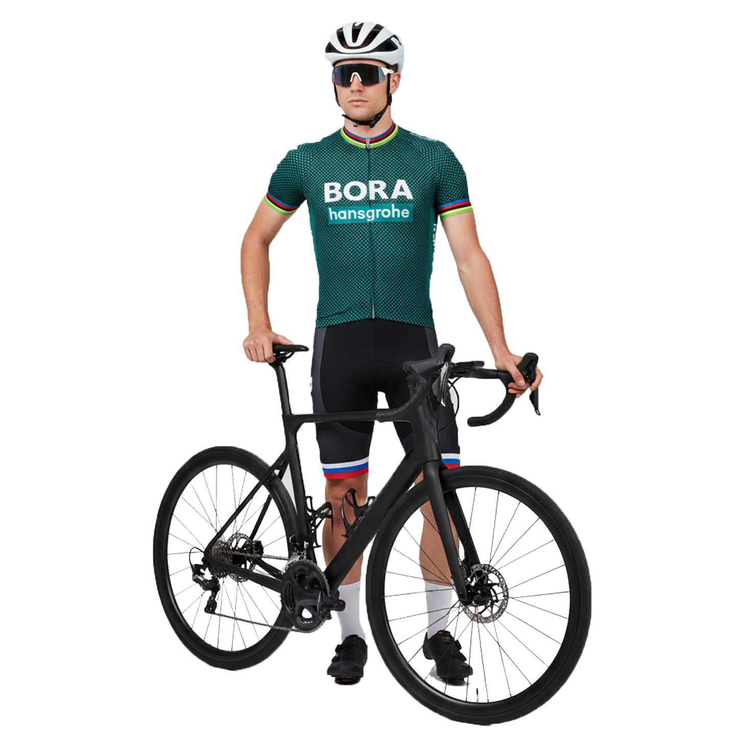 Dark green breathable short sleeve BORA–Hansgrohe men cycling jersey set