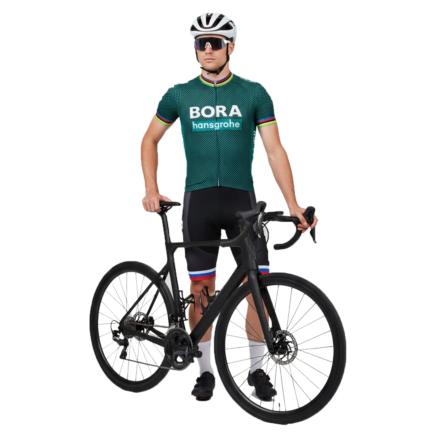 Dark green breathable short sleeve BORA–Hansgrohe men cycling jersey set