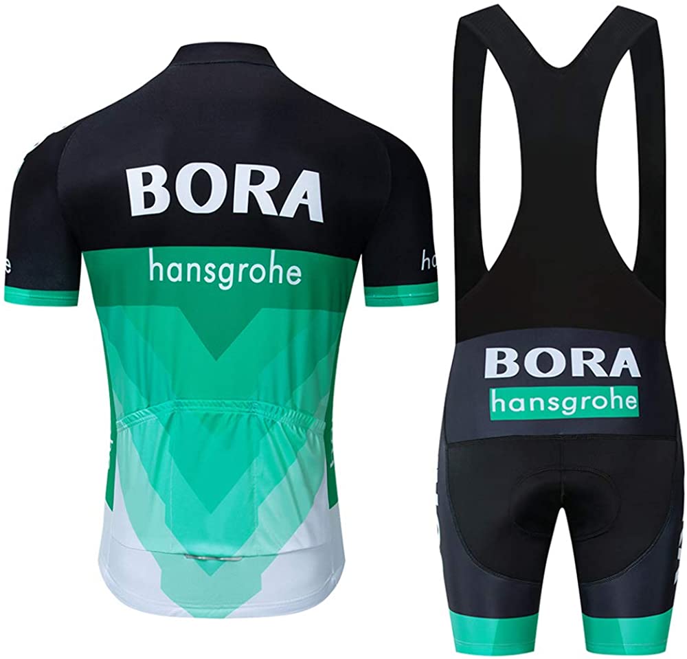 Green breathable short sleeve BORA–Hansgrohe men cycling jersey set