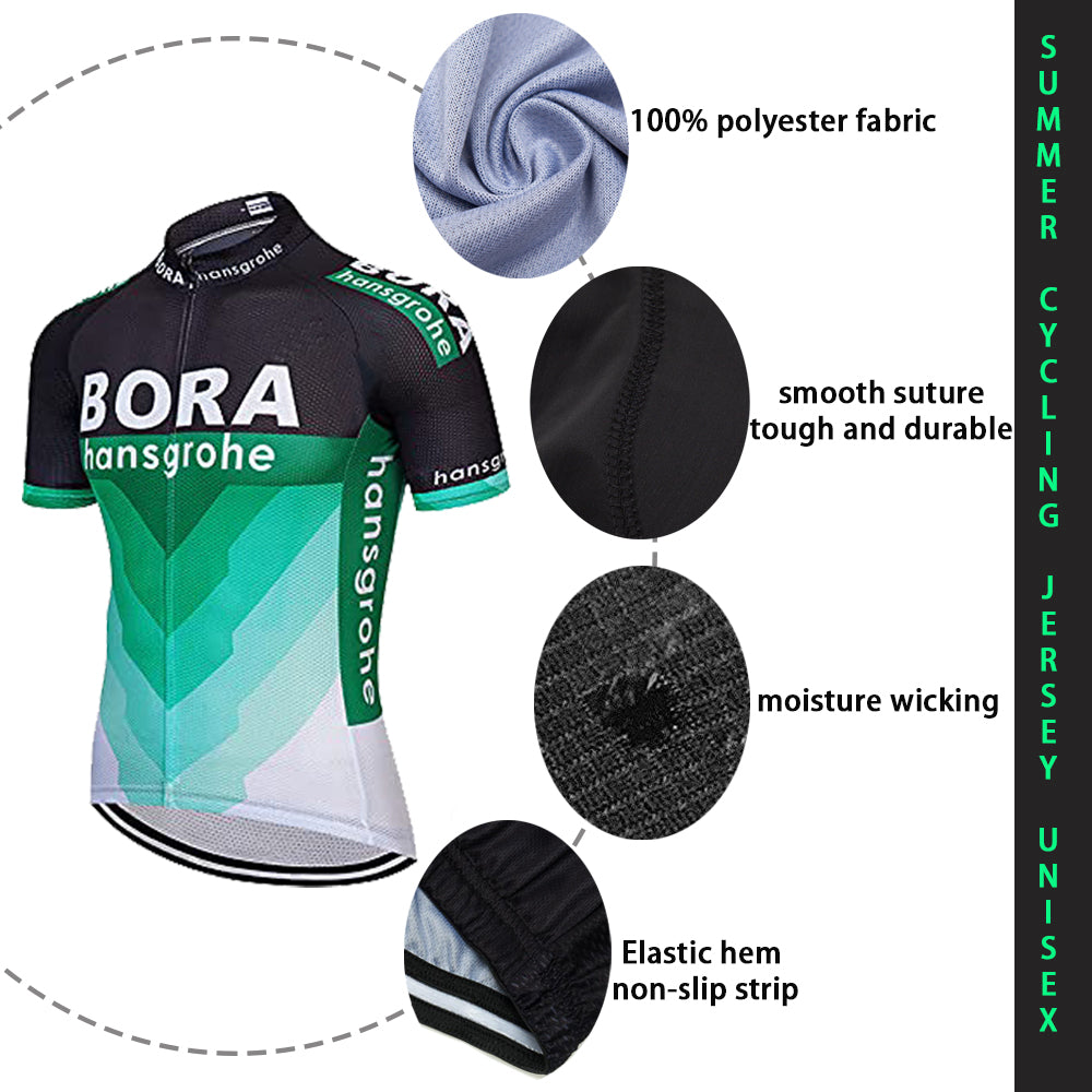 Green breathable short sleeve BORA–Hansgrohe men cycling jersey set
