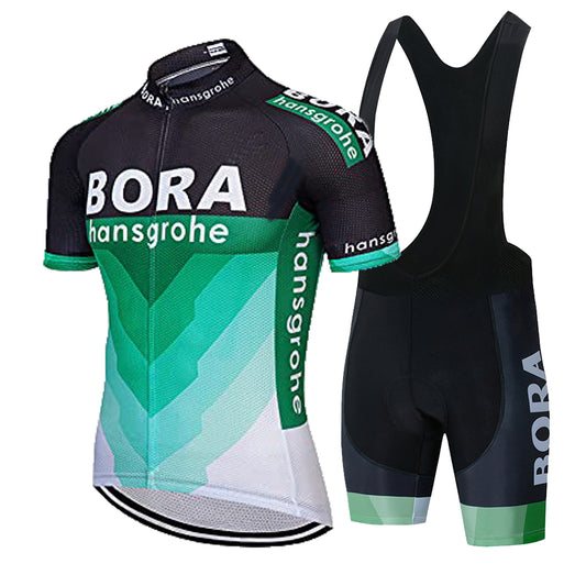 Green breathable short sleeve BORA–Hansgrohe men cycling jersey set