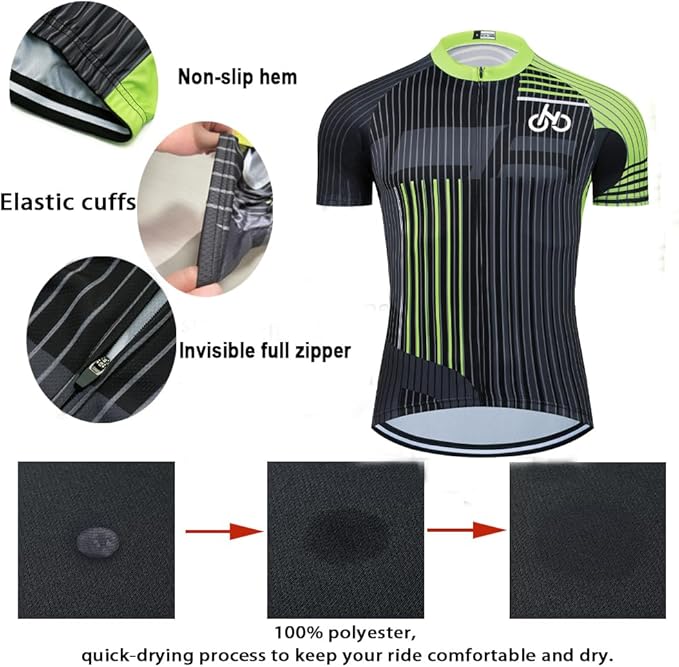 Green quick dry breathable cycling jersey set with 3D gel padded