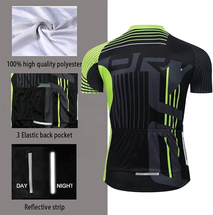 Green quick dry breathable cycling jersey set with 3D gel padded