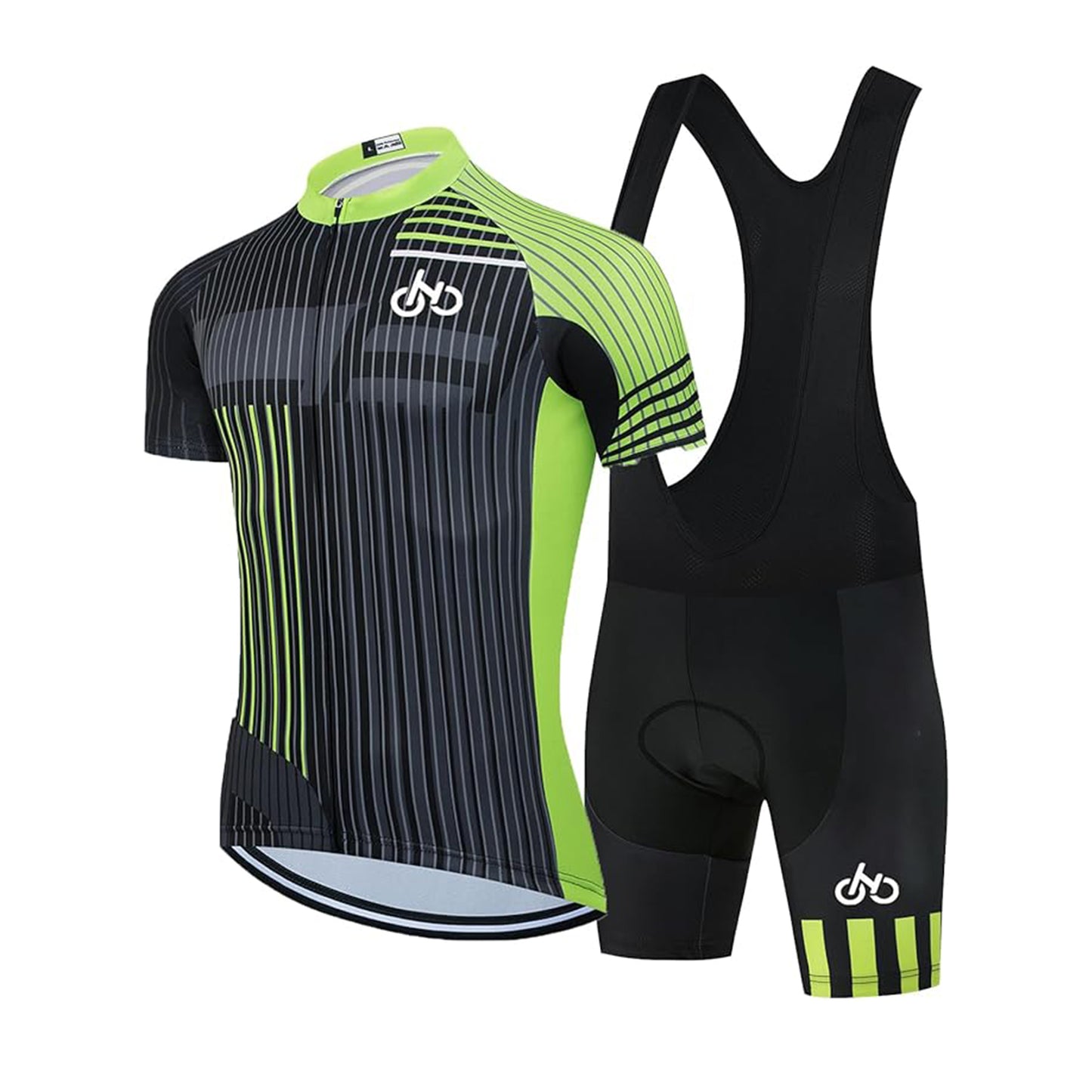 Green quick dry breathable cycling jersey set with 3D gel padded