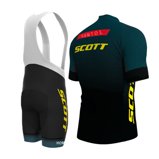Green breathable short sleeve men cycling jersey set with 3D gel padded