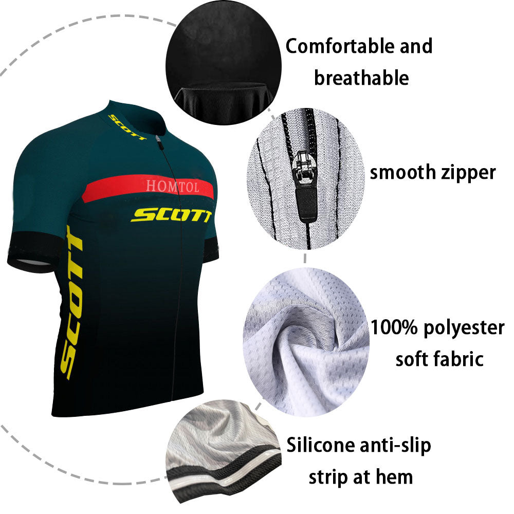 Green breathable short sleeve men cycling jersey set with 3D gel padded