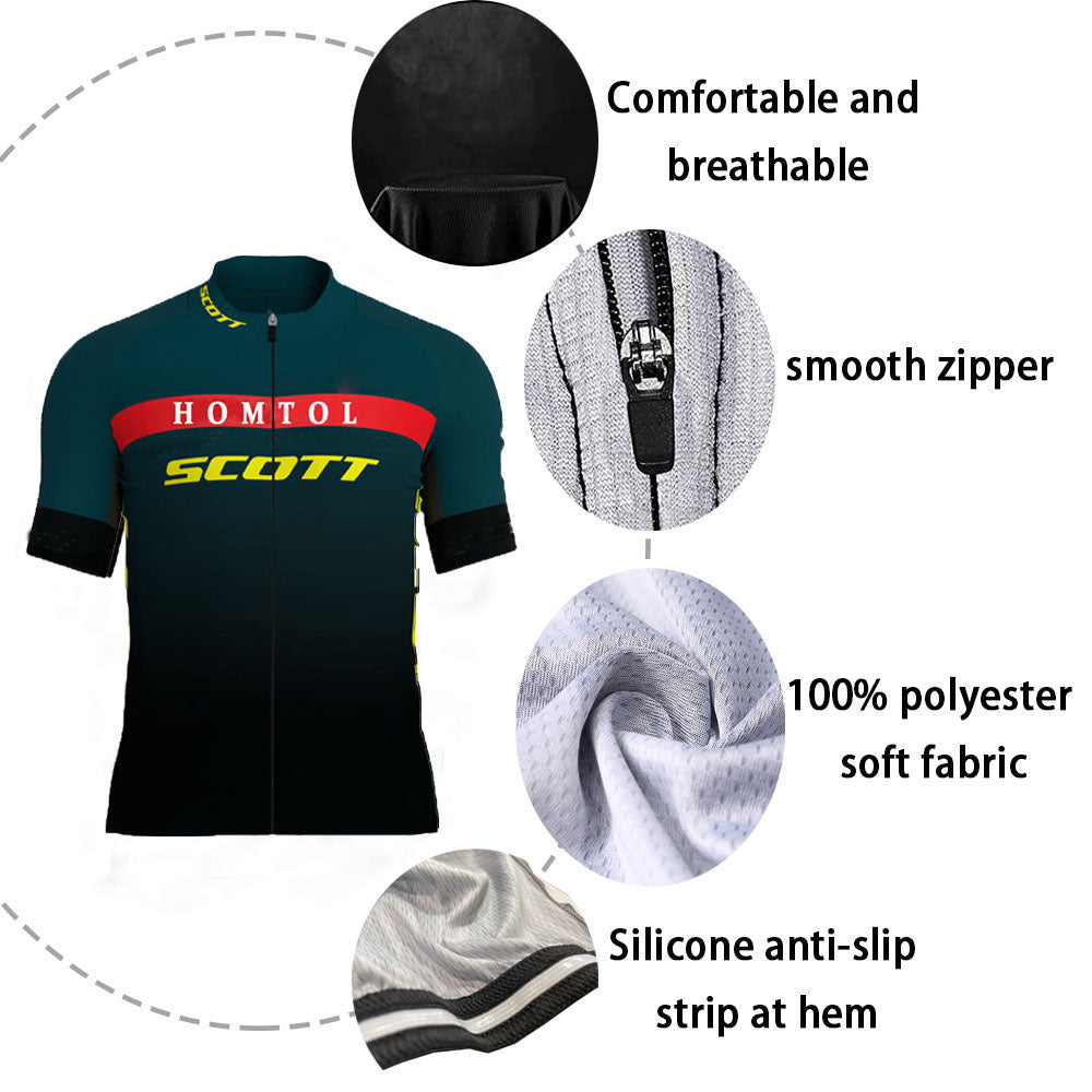 Green breathable short sleeve men cycling jersey set with 3D gel padded