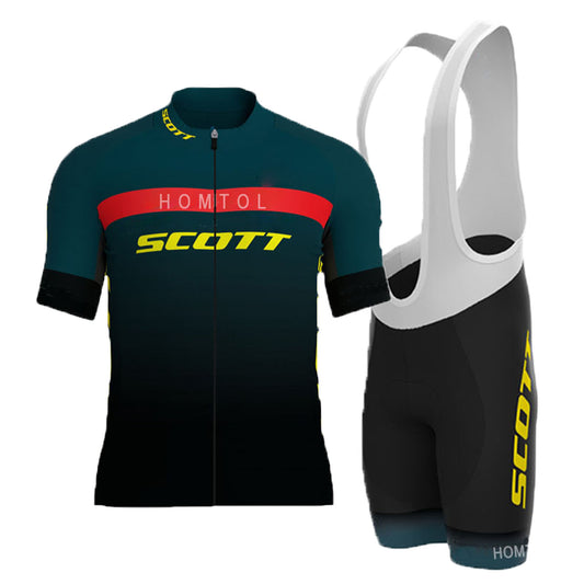 Green breathable short sleeve men cycling jersey set with 3D gel padded