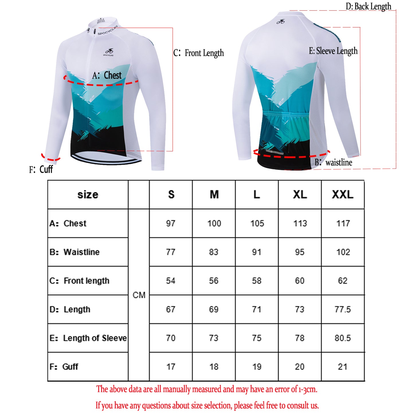 White long sleeve full zipper men mountain bike cycling jersey