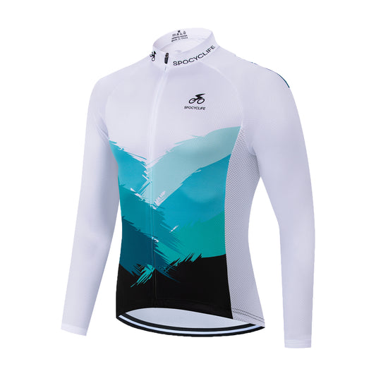 White long sleeve full zipper men mountain bike cycling jersey