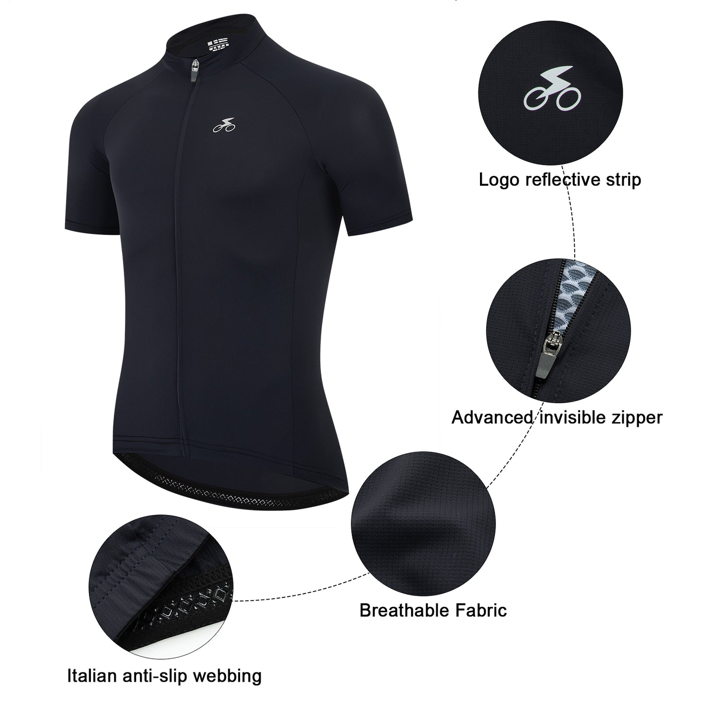 Men Quick Dry Breathable Short Sleeve Cycling Jersey Black