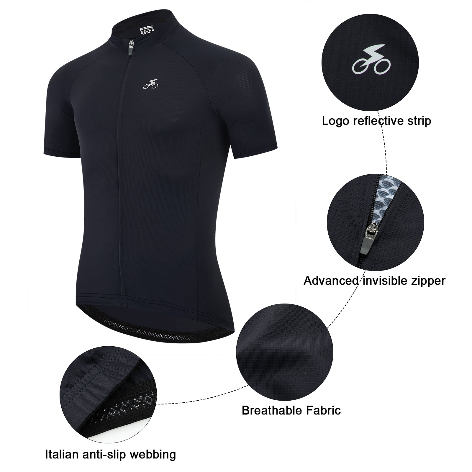Men Quick Dry Breathable Short Sleeve Cycling Jersey Black