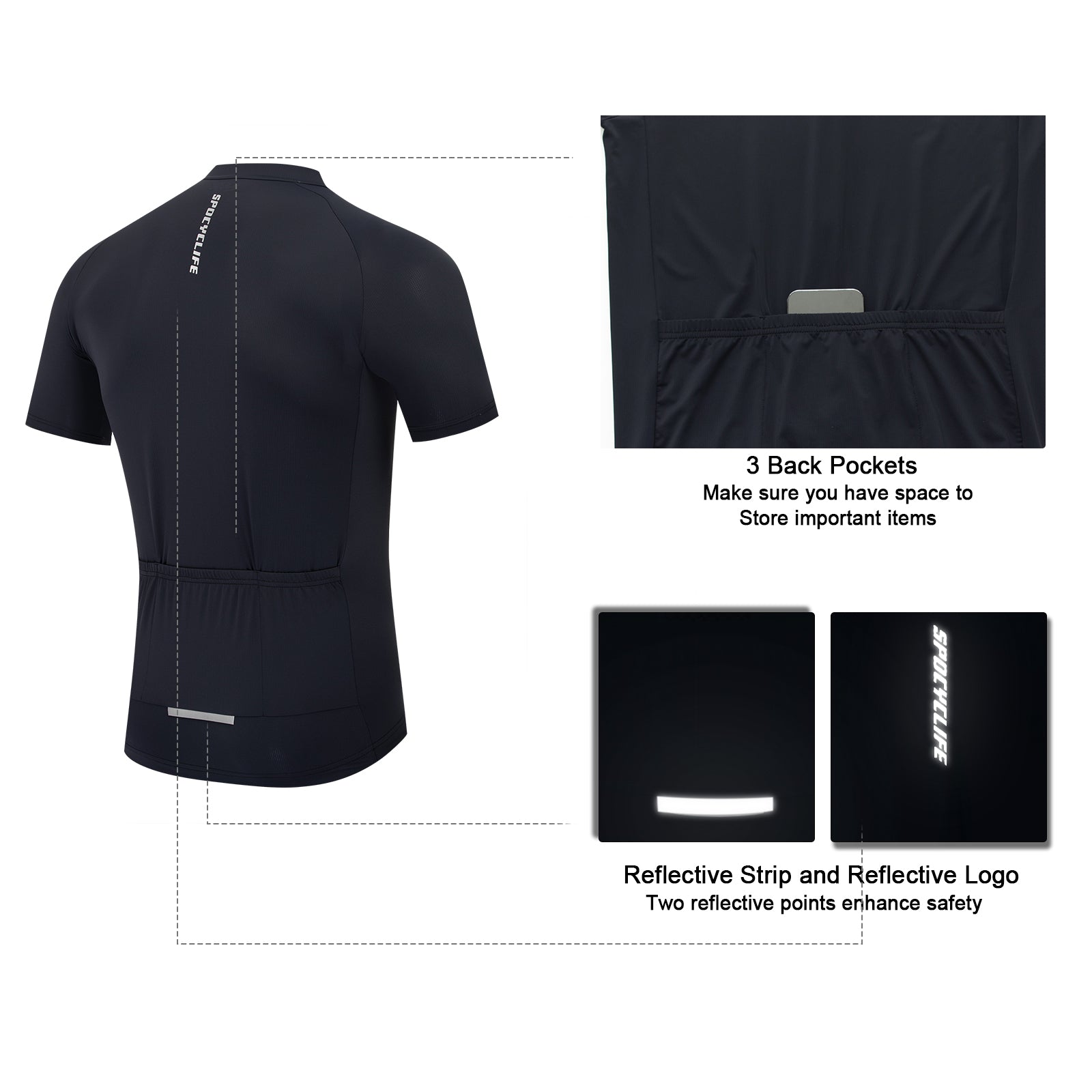 Men Quick Dry Breathable Short Sleeve Cycling Jersey Black
