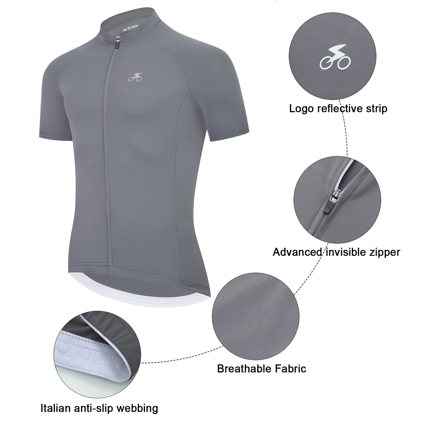 Men Quick Dry Breathable Short Sleeve Cycling Jersey Gray