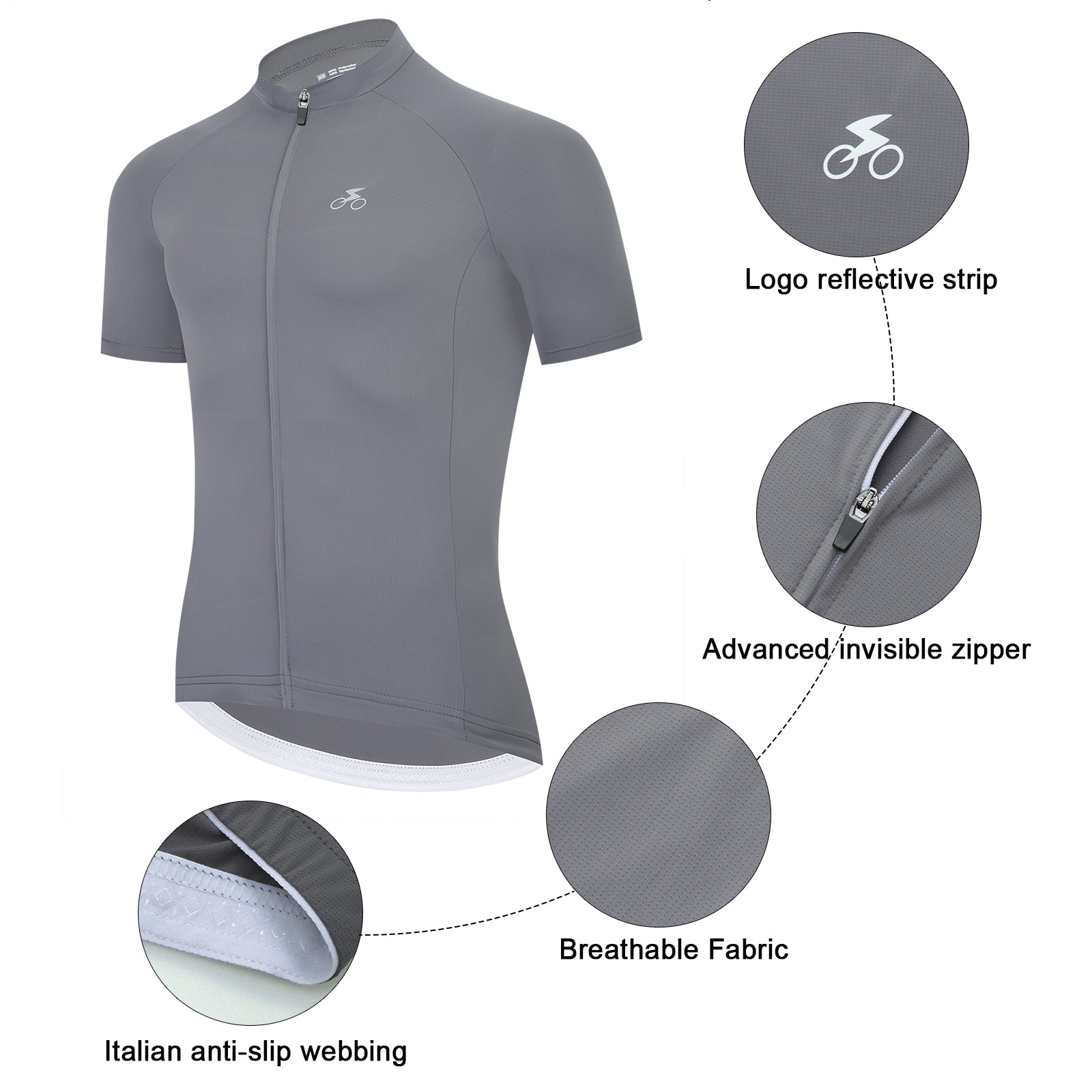 Men Quick Dry Breathable Short Sleeve Cycling Jersey Gray