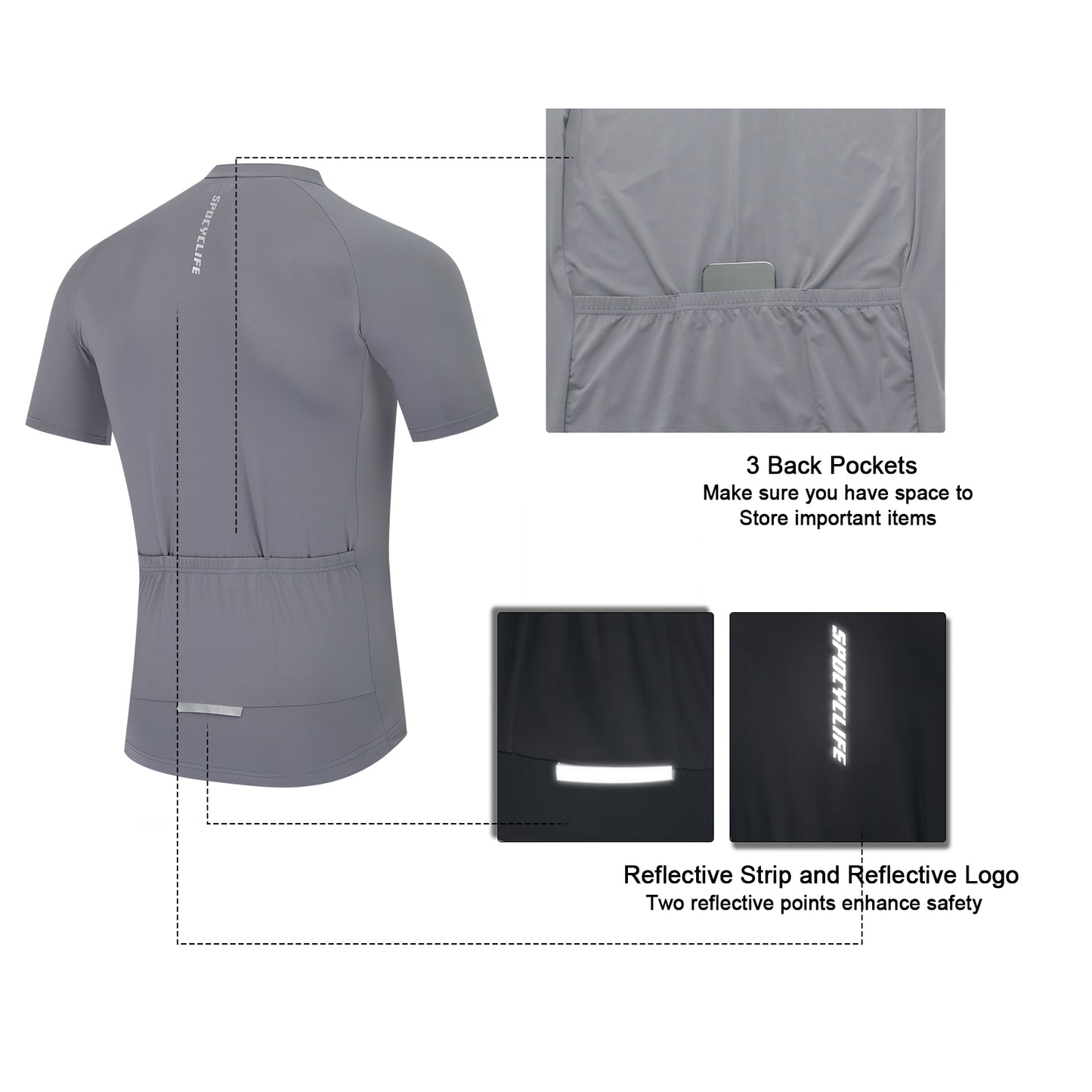 Men Quick Dry Breathable Short Sleeve Cycling Jersey Gray