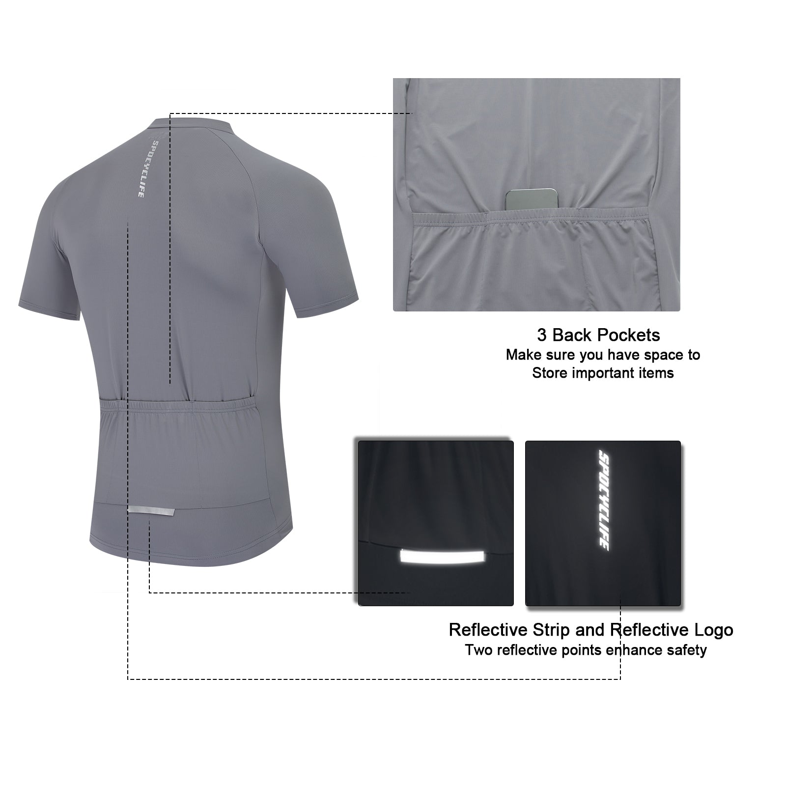 Men Quick Dry Breathable Short Sleeve Cycling Jersey Gray