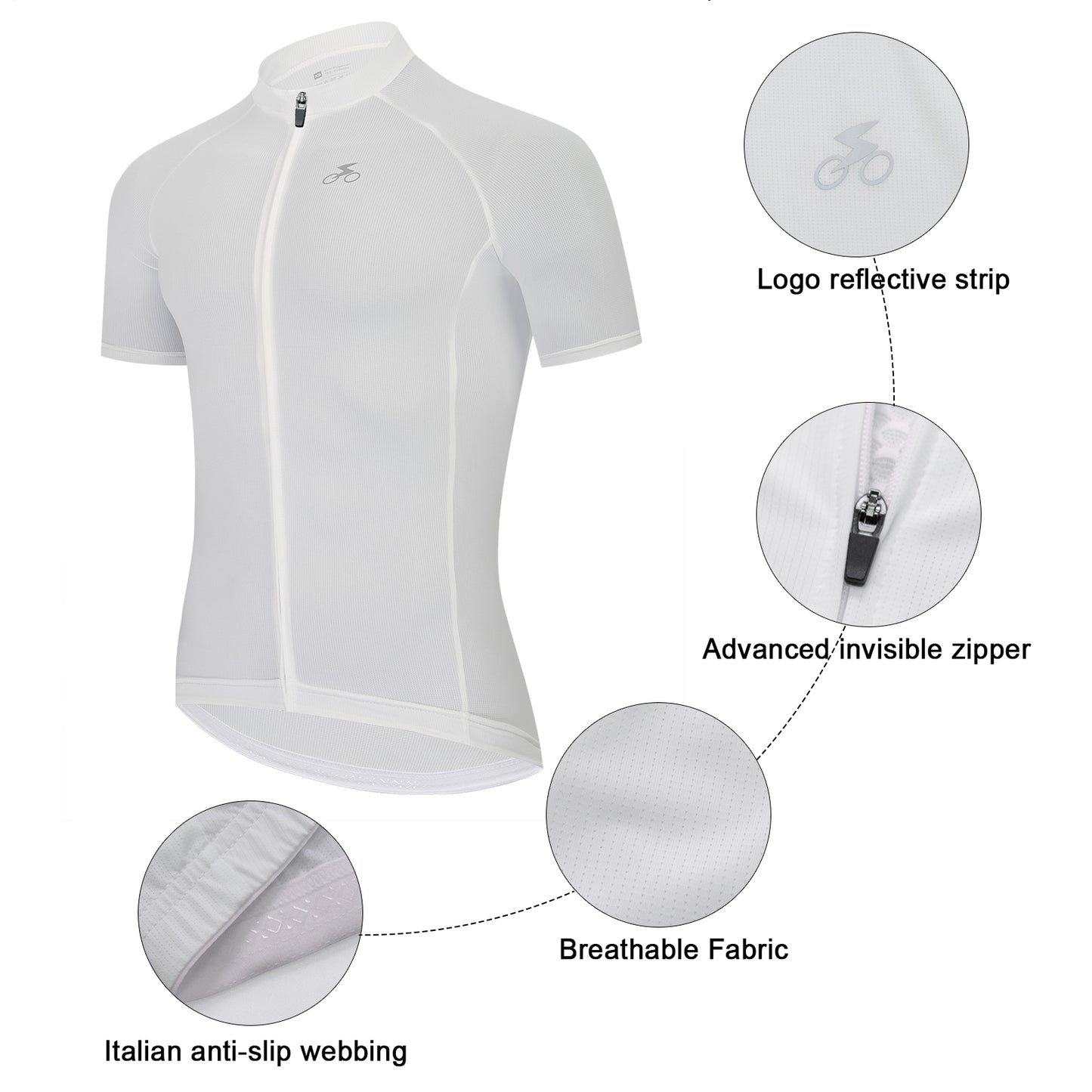 Men Quick Dry Breathable Short Sleeve Cycling Jersey White