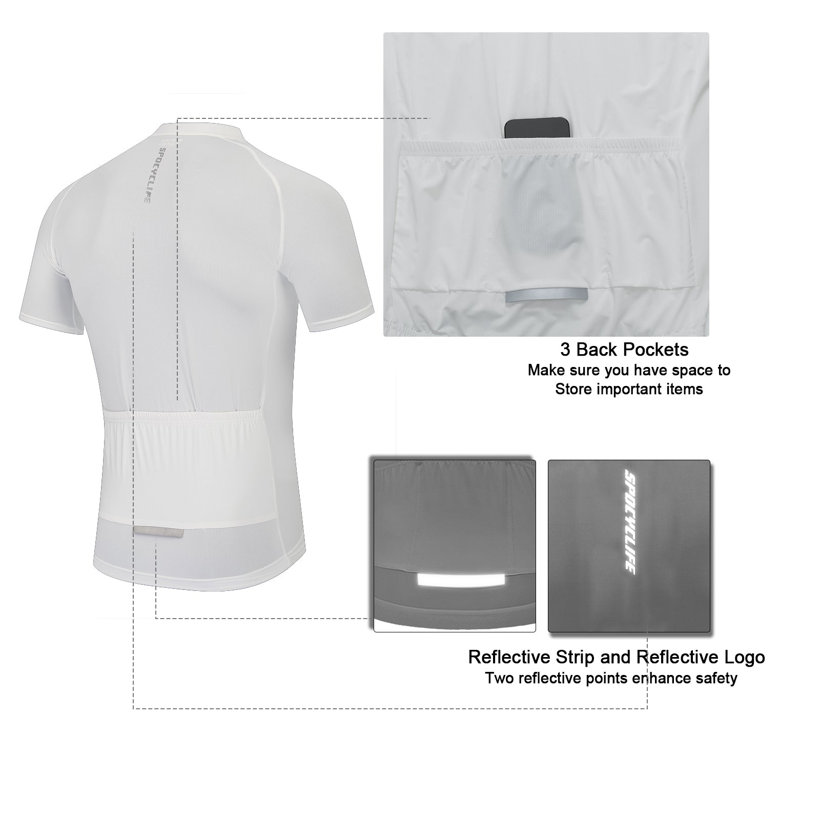 Men Quick Dry Breathable Short Sleeve Cycling Jersey White