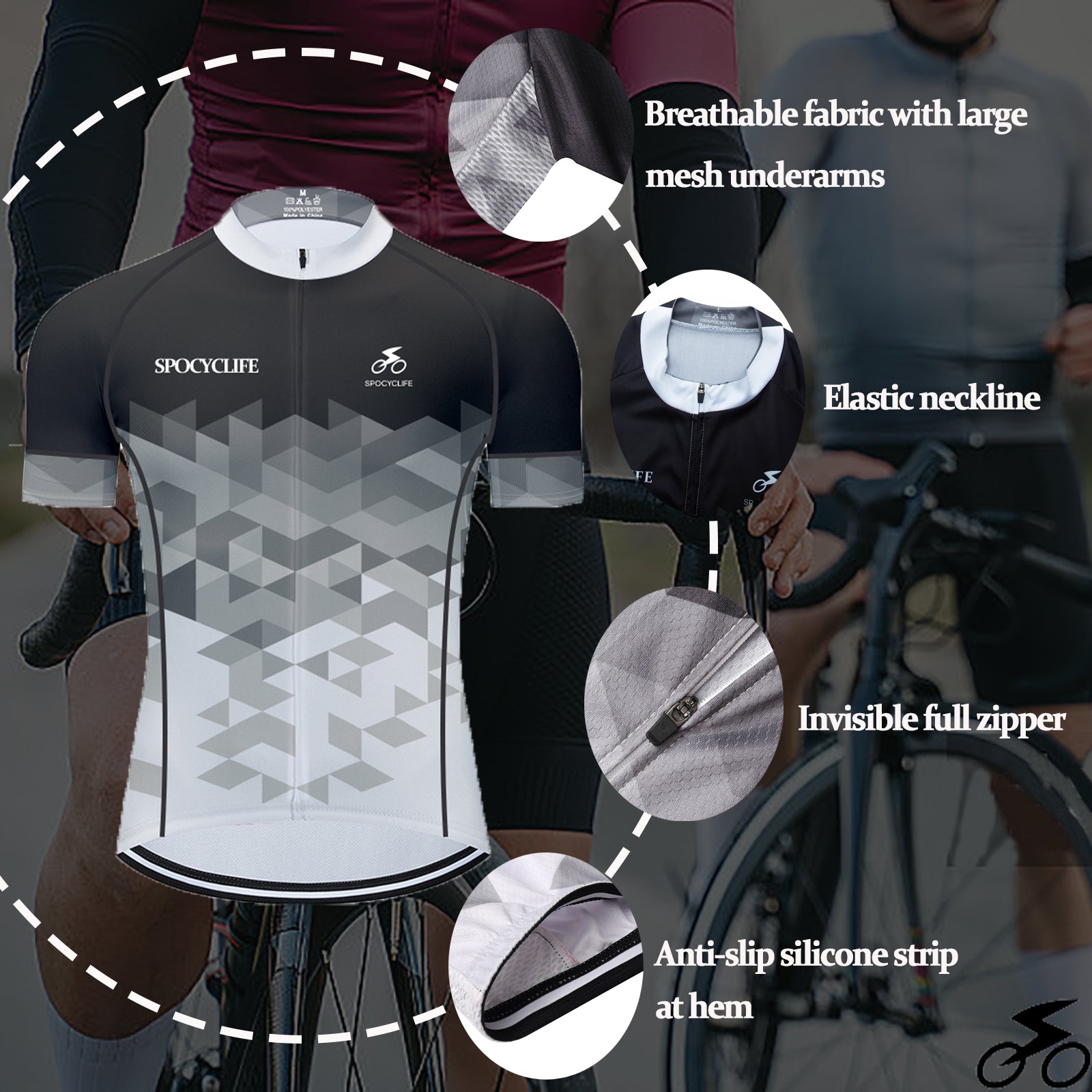 Men Quick Dry Breathable Short Sleeve Cycling Jersey Set With 3D Gel Padded Black White