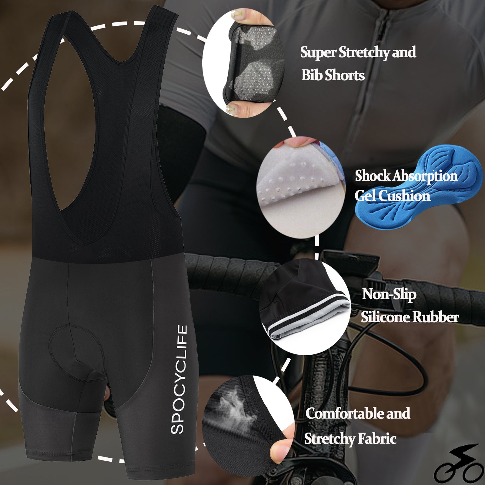 Men Quick Dry Breathable Short Sleeve Cycling Jersey Set With 3D Gel Padded Black White
