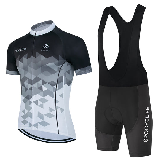 Men Quick Dry Breathable Short Sleeve Cycling Jersey Set With 3D Gel Padded Black White